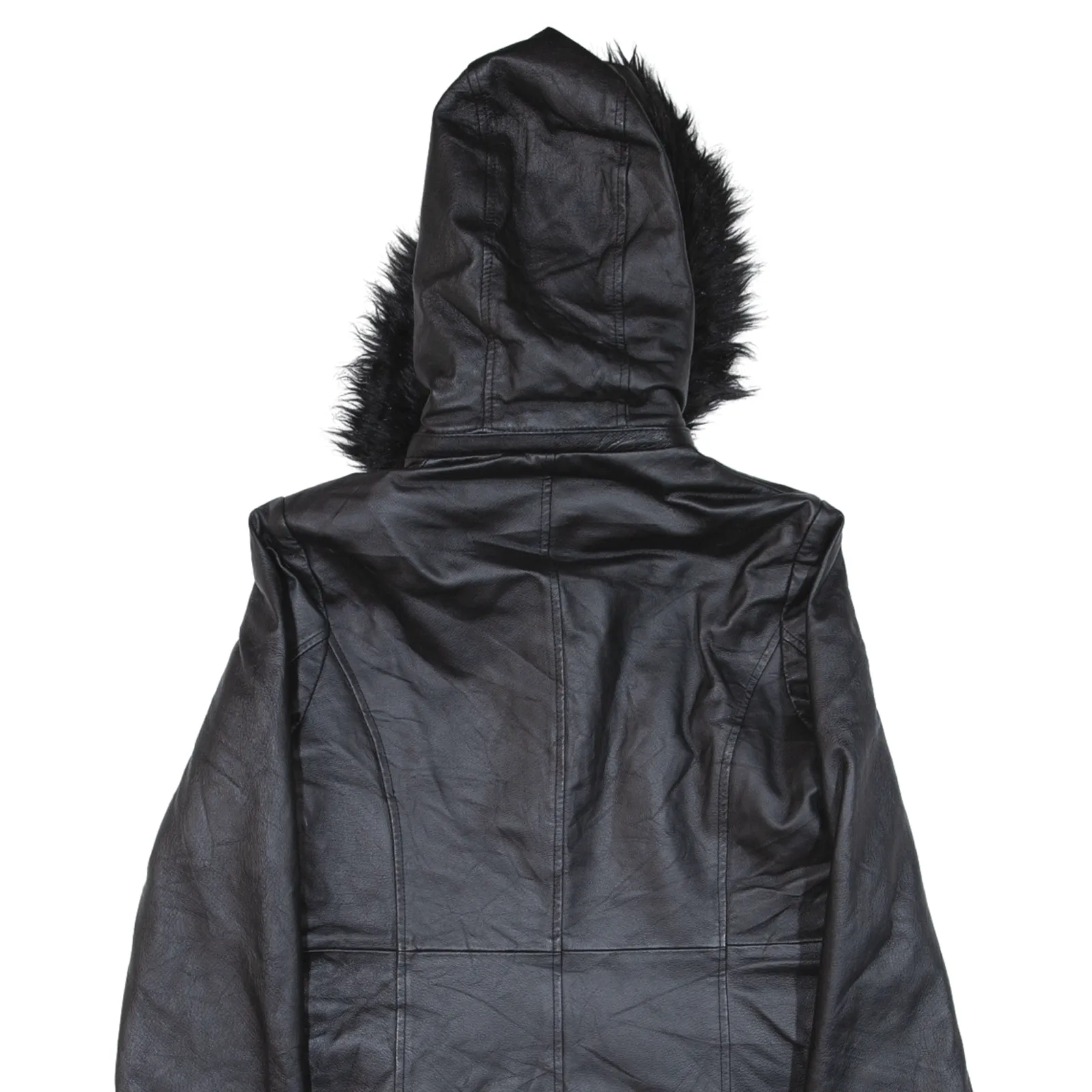 LIZ PHILLIPS Quilted Lined Overcoat Leather Coat Black Womens S