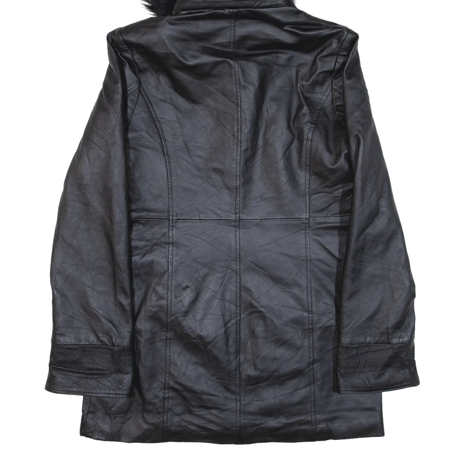 LIZ PHILLIPS Quilted Lined Overcoat Leather Coat Black Womens S