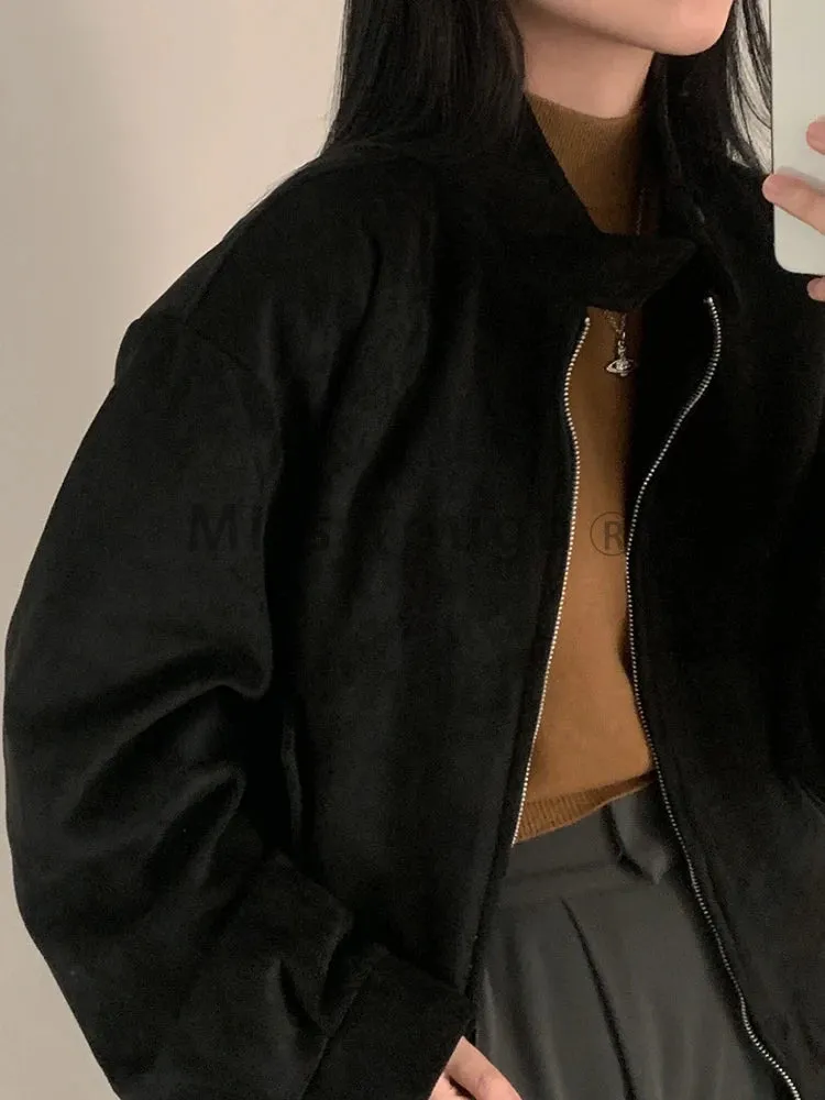 LIZAKOSHT  -  Autumn Winter Retro Warm Double Zipper Jacket Women Korea Chic Design Streetwear Loose Coat Y2k Oversize Fur Jacket Clothing New