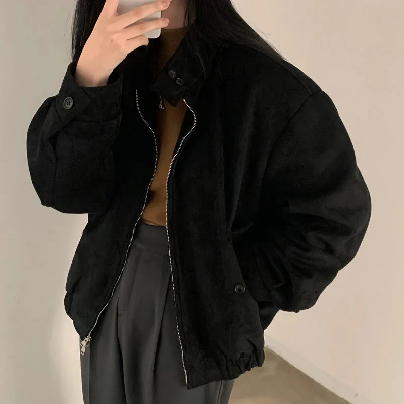 LIZAKOSHT  -  Autumn Winter Retro Warm Double Zipper Jacket Women Korea Chic Design Streetwear Loose Coat Y2k Oversize Fur Jacket Clothing New