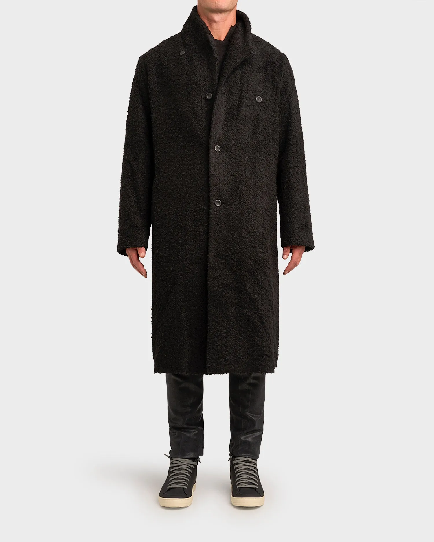 Long Black Boiled Wool Coat