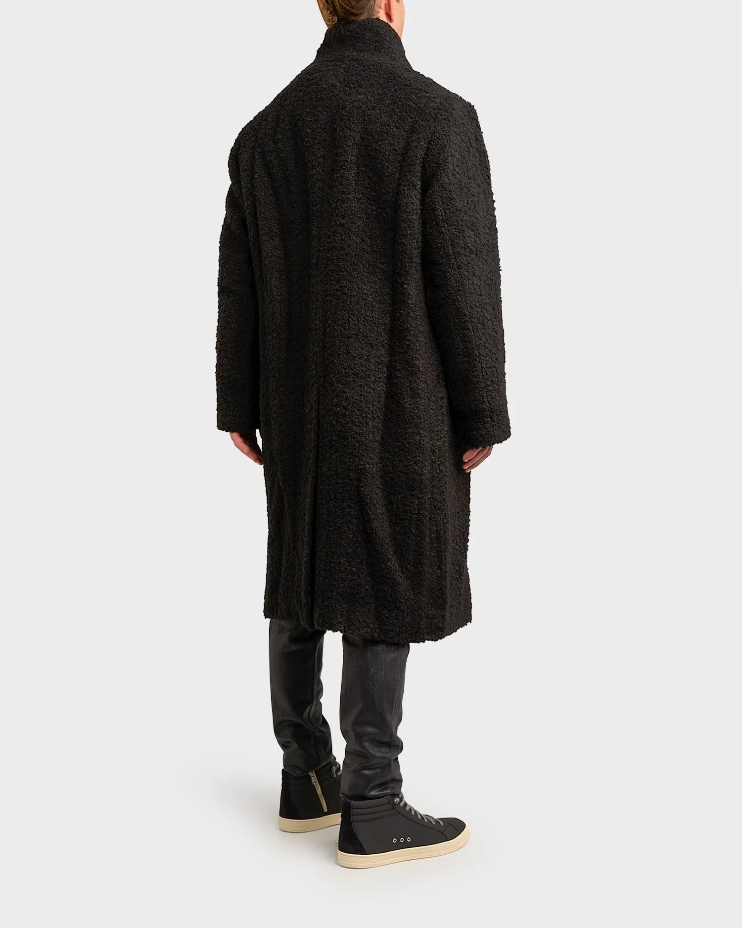 Long Black Boiled Wool Coat