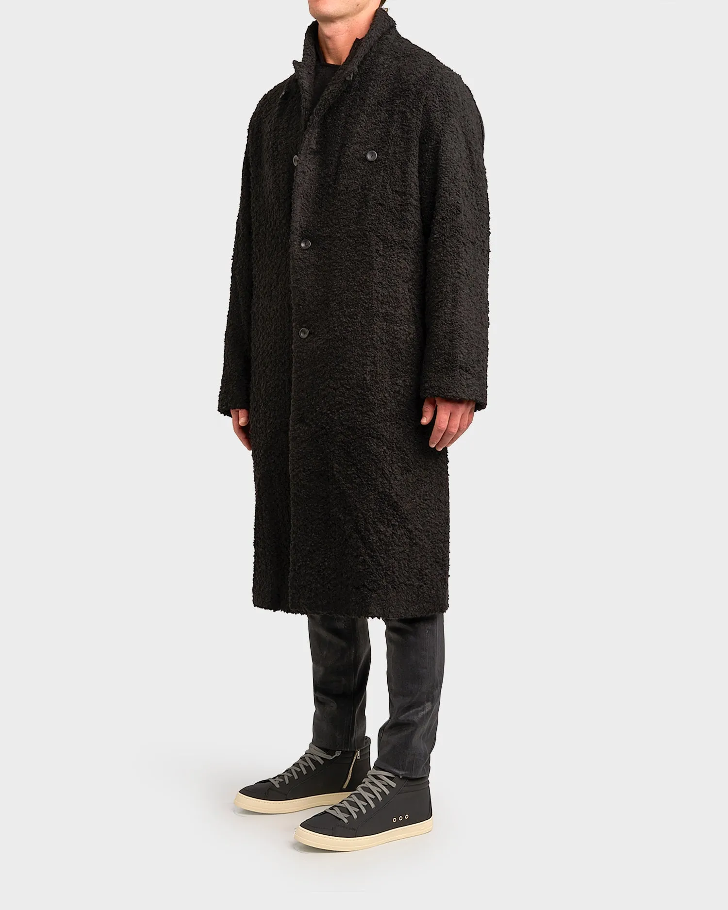 Long Black Boiled Wool Coat