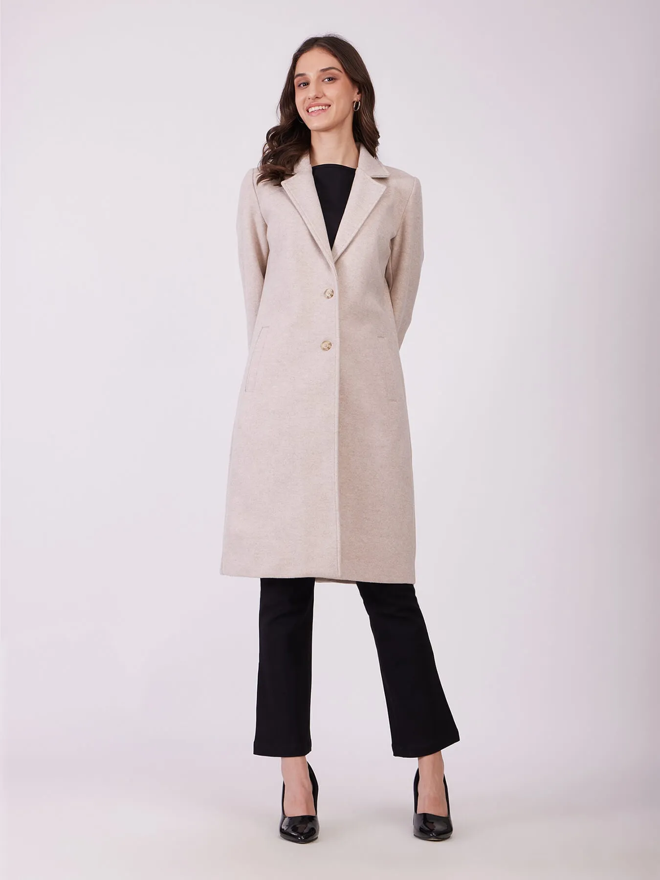 Long Felted Overcoat - Beige