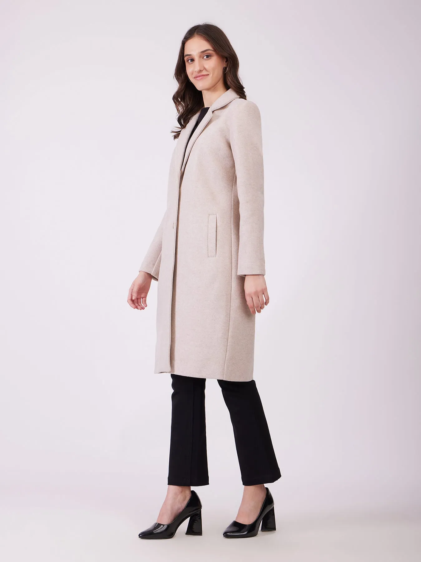 Long Felted Overcoat - Beige