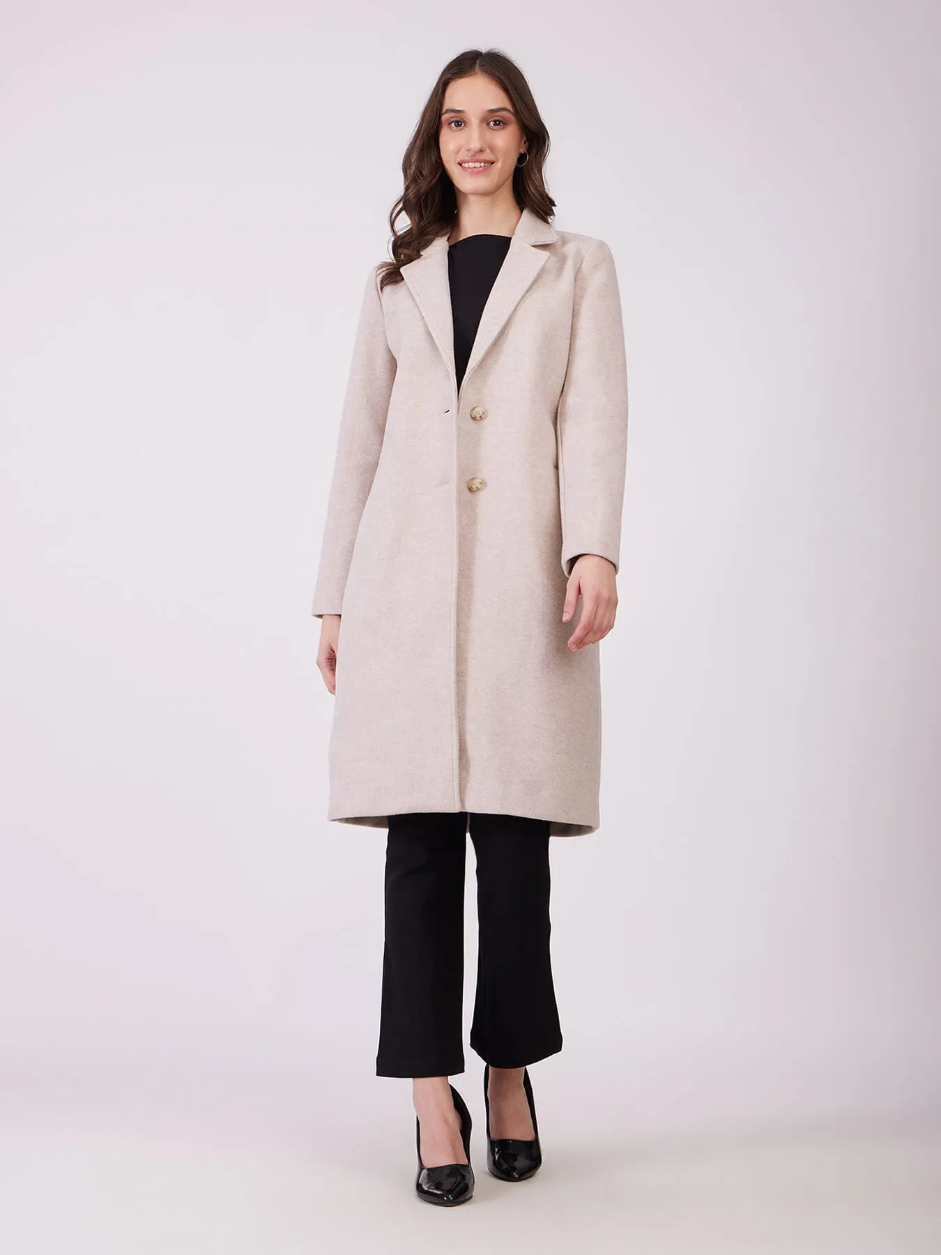 Long Felted Overcoat - Beige