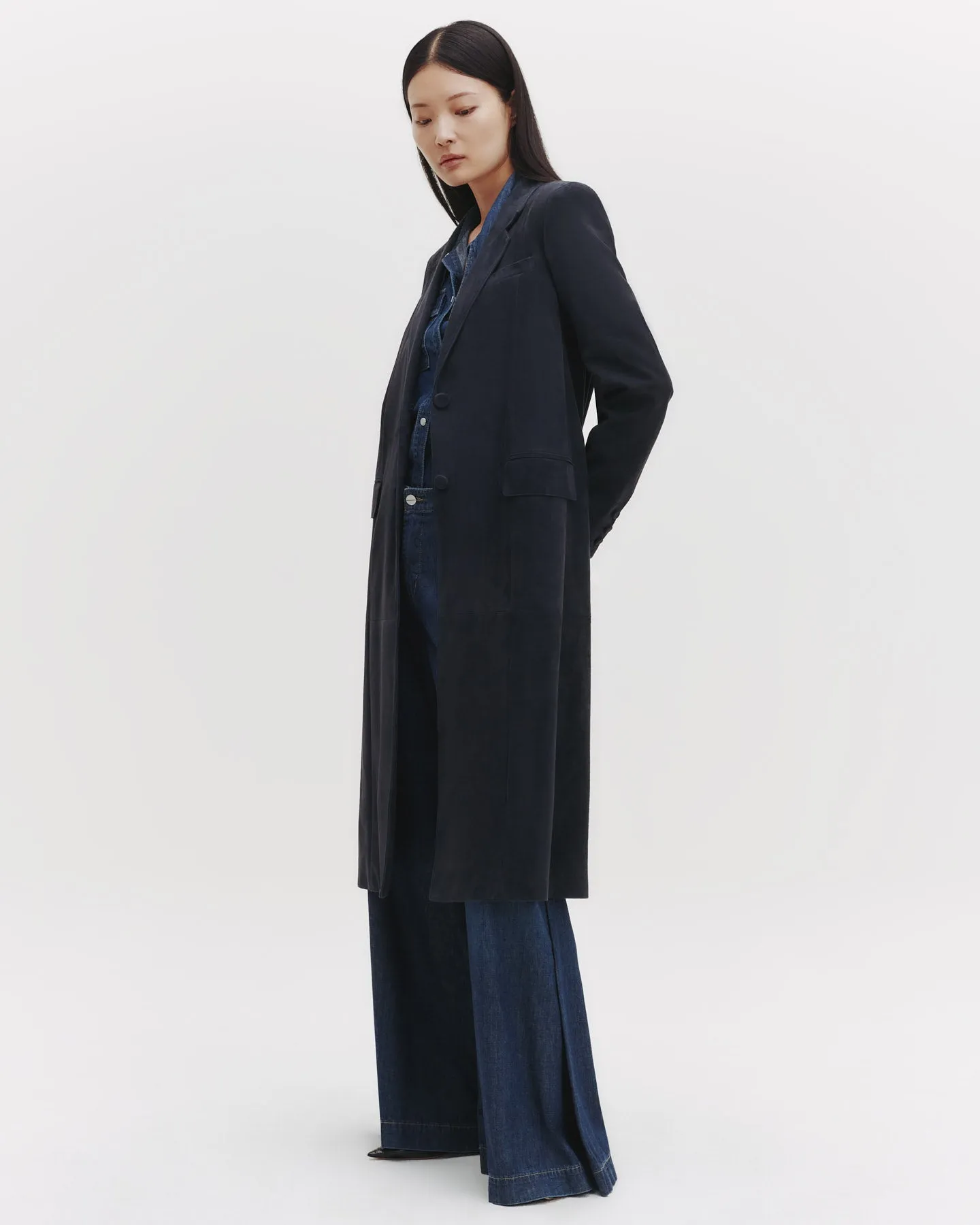 Long Run Coat in Paper Suede