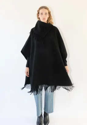 Long Turtlo Fringe Poncho in Black