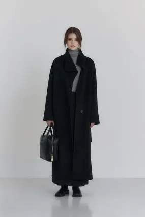 Long Wool Coat - High-Neck Luxe Winter Overcoat 100% Wool