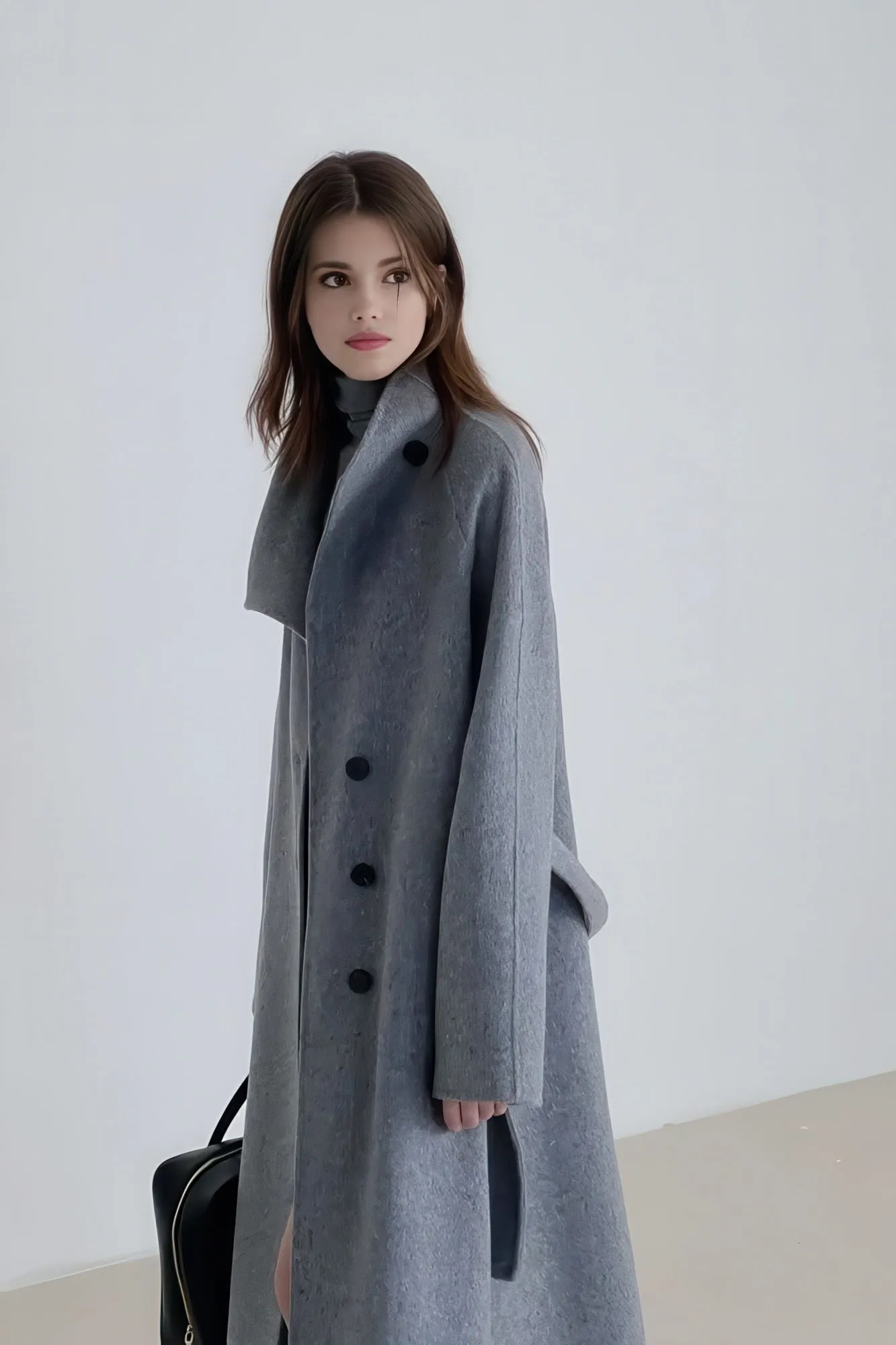Long Wool Coat - High-Neck Luxe Winter Overcoat 100% Wool