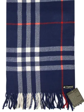 Luxury Soft Wool Navy Blue Check Scarf