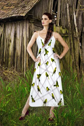 Make Me A Bird- 100% Silk Satin French Gothic V Neck Slip Dress in White | Le Leanian™
