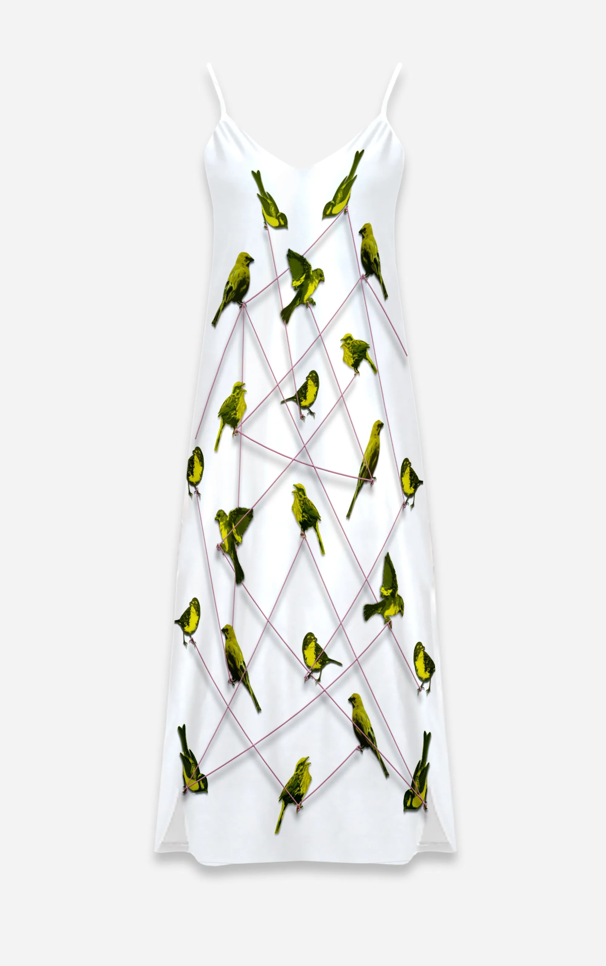 Make Me A Bird- 100% Silk Satin French Gothic V Neck Slip Dress in White | Le Leanian™