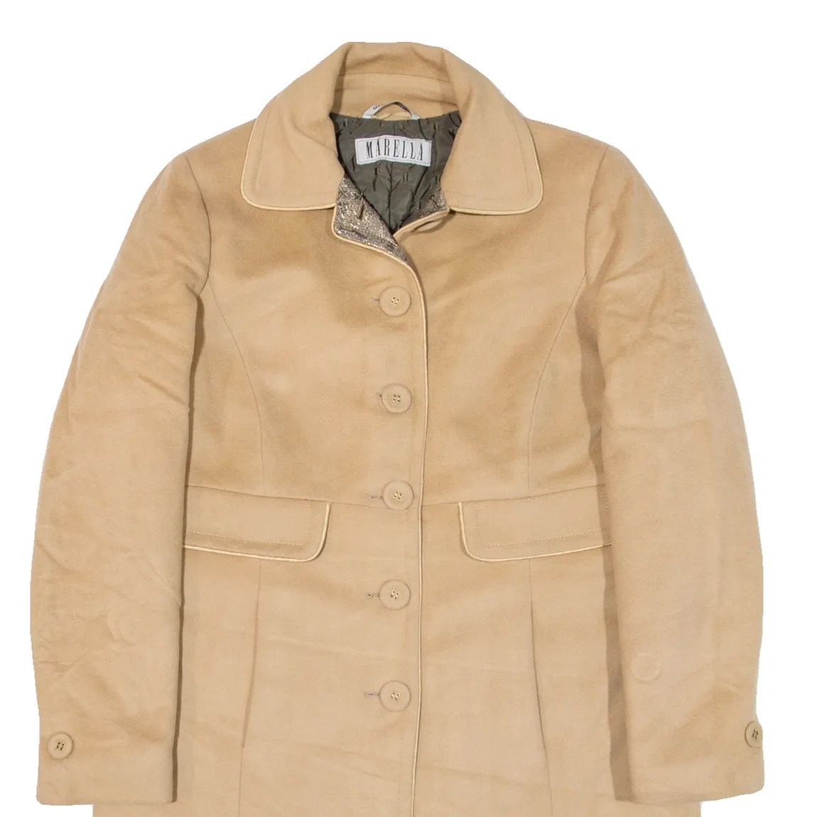 MARELLA Quilted Lined Womens Overcoat Coat Beige Knit S