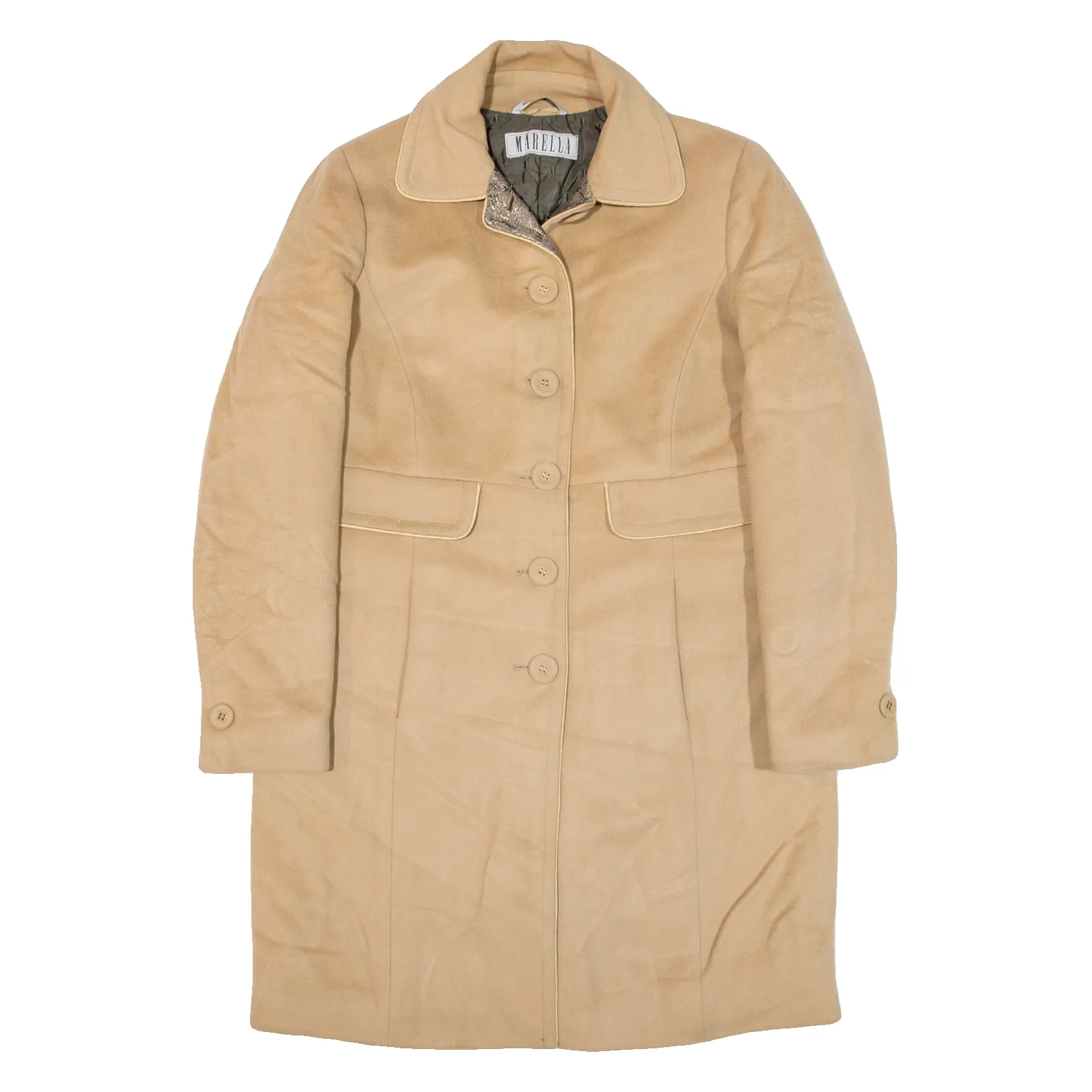 MARELLA Quilted Lined Womens Overcoat Coat Beige Knit S