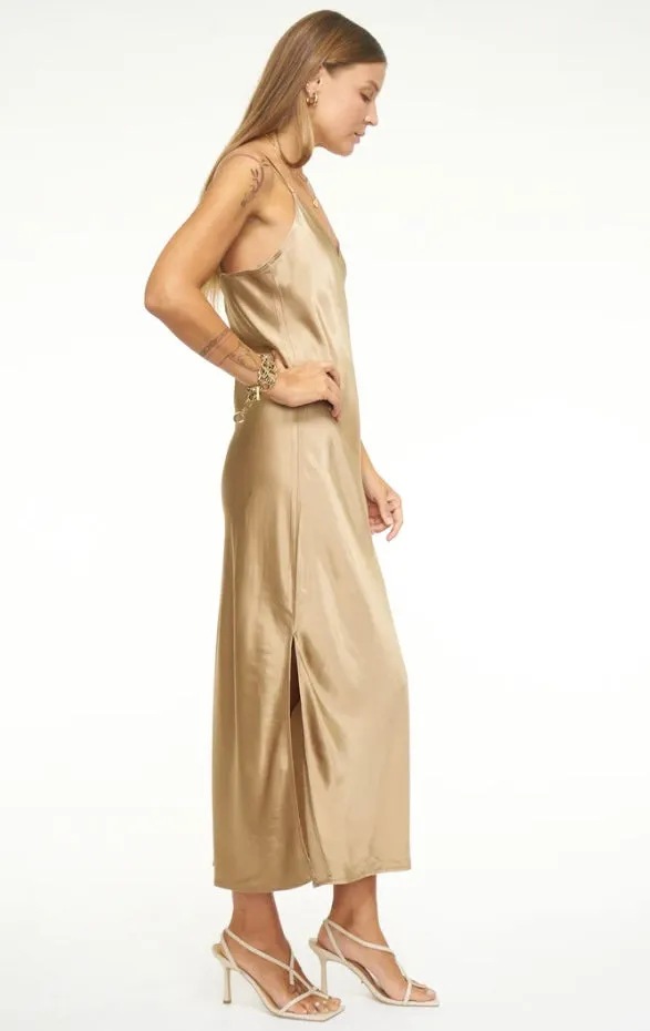 MARI V NECK SLIP DRESS - MUSHROOM