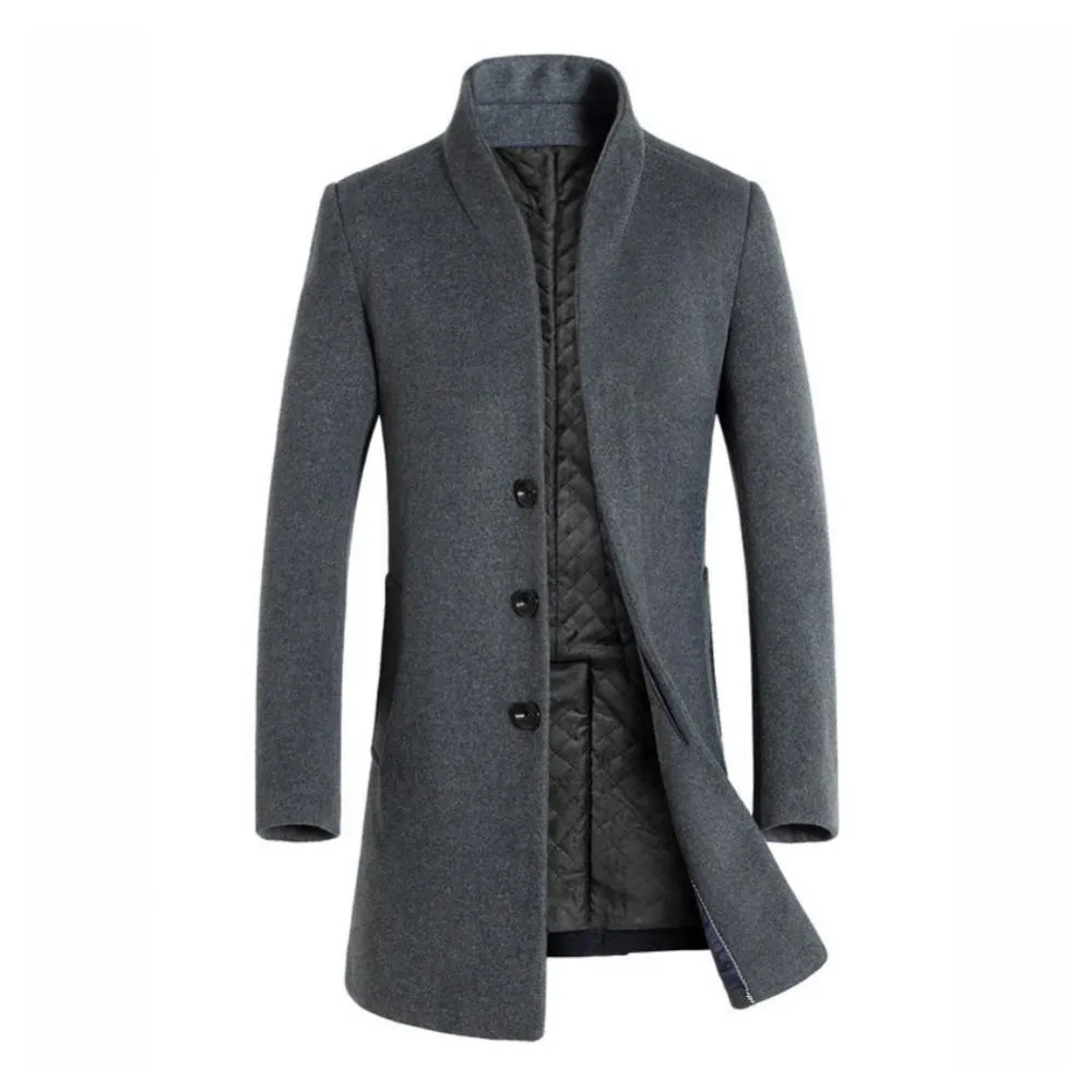 Men Winter Warm Solid Color Woolen Trench Coat Outwear Overcoat Long Jacket Men's Clothing Winter Blouses 2021 Outwear Overcoat