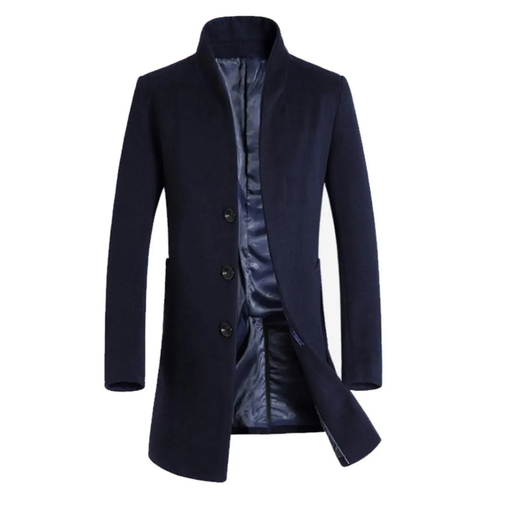 Men Winter Warm Solid Color Woolen Trench Coat Outwear Overcoat Long Jacket Men's Clothing Winter Blouses 2021 Outwear Overcoat
