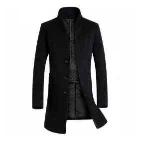 Men Winter Warm Solid Color Woolen Trench Coat Outwear Overcoat Long Jacket Men's Clothing Winter Blouses 2021 Outwear Overcoat