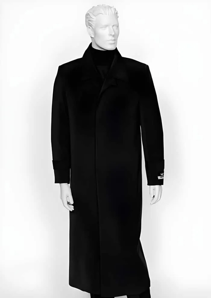 Mens Black Overcoat - Men's Duster Maxi Coat Black 4 Buttons Full Length Coat