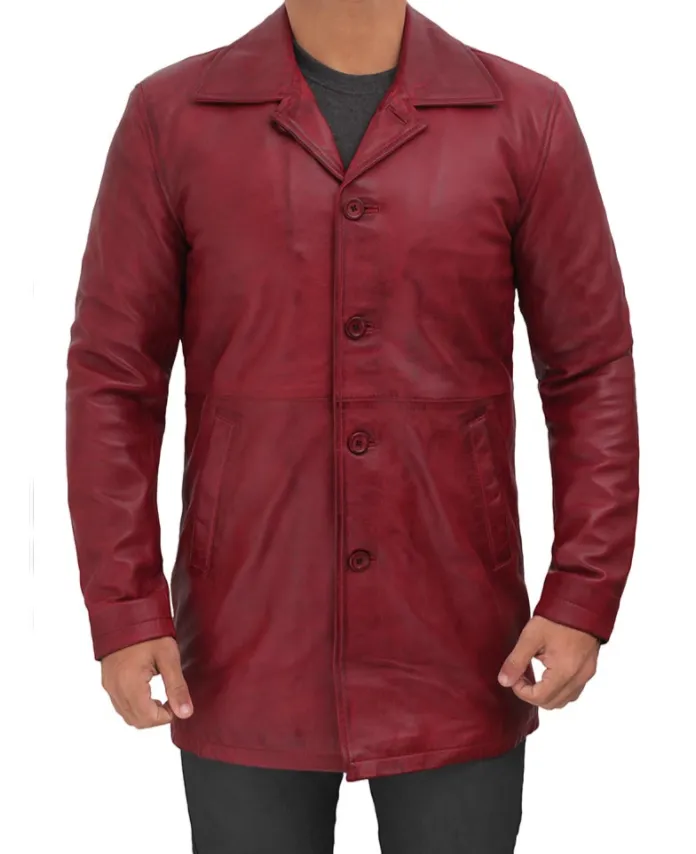 Men's Red Genuine Leather Coat