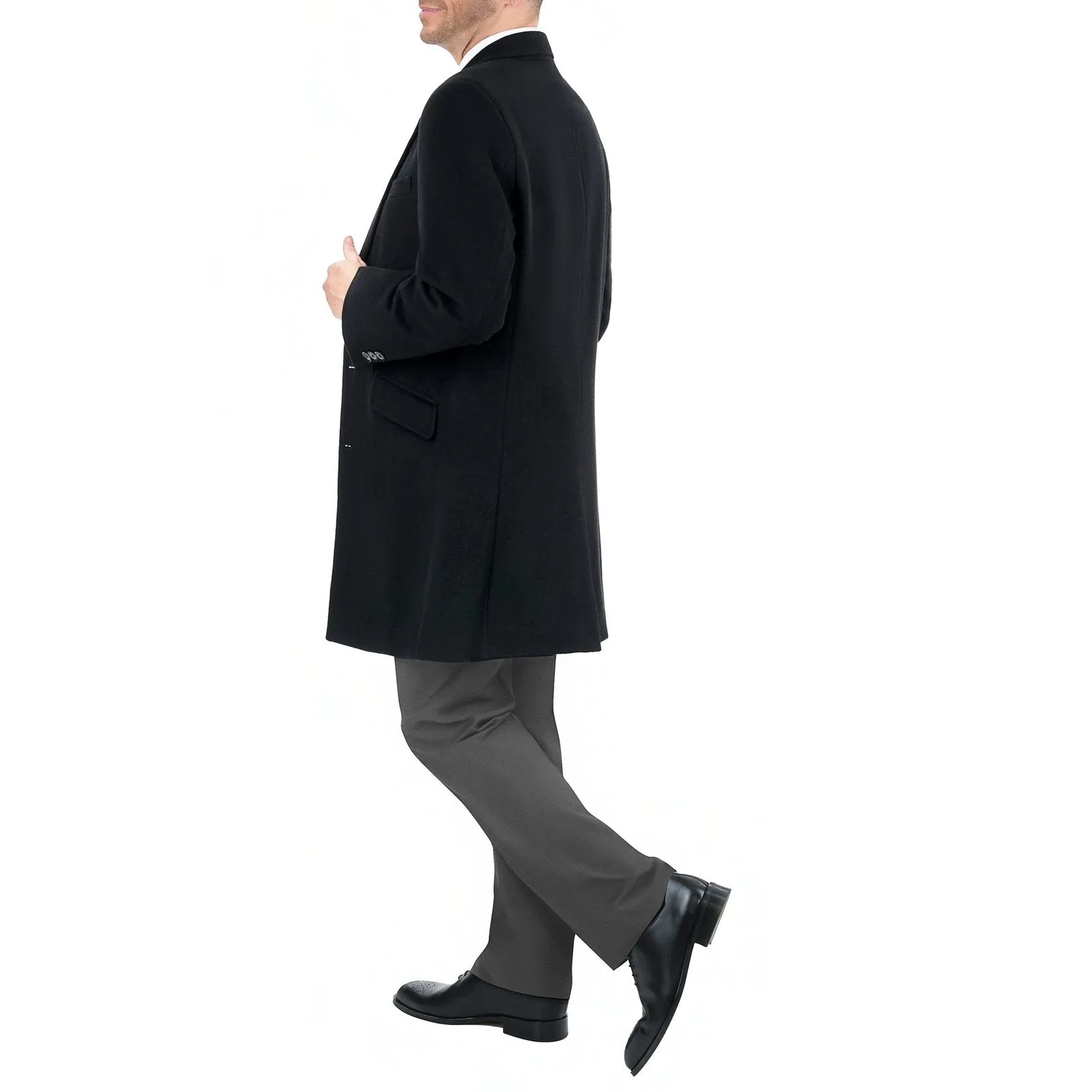 Men's Wool Cashmere Single Breasted Black 3/4 Length Car Coat Top Coat