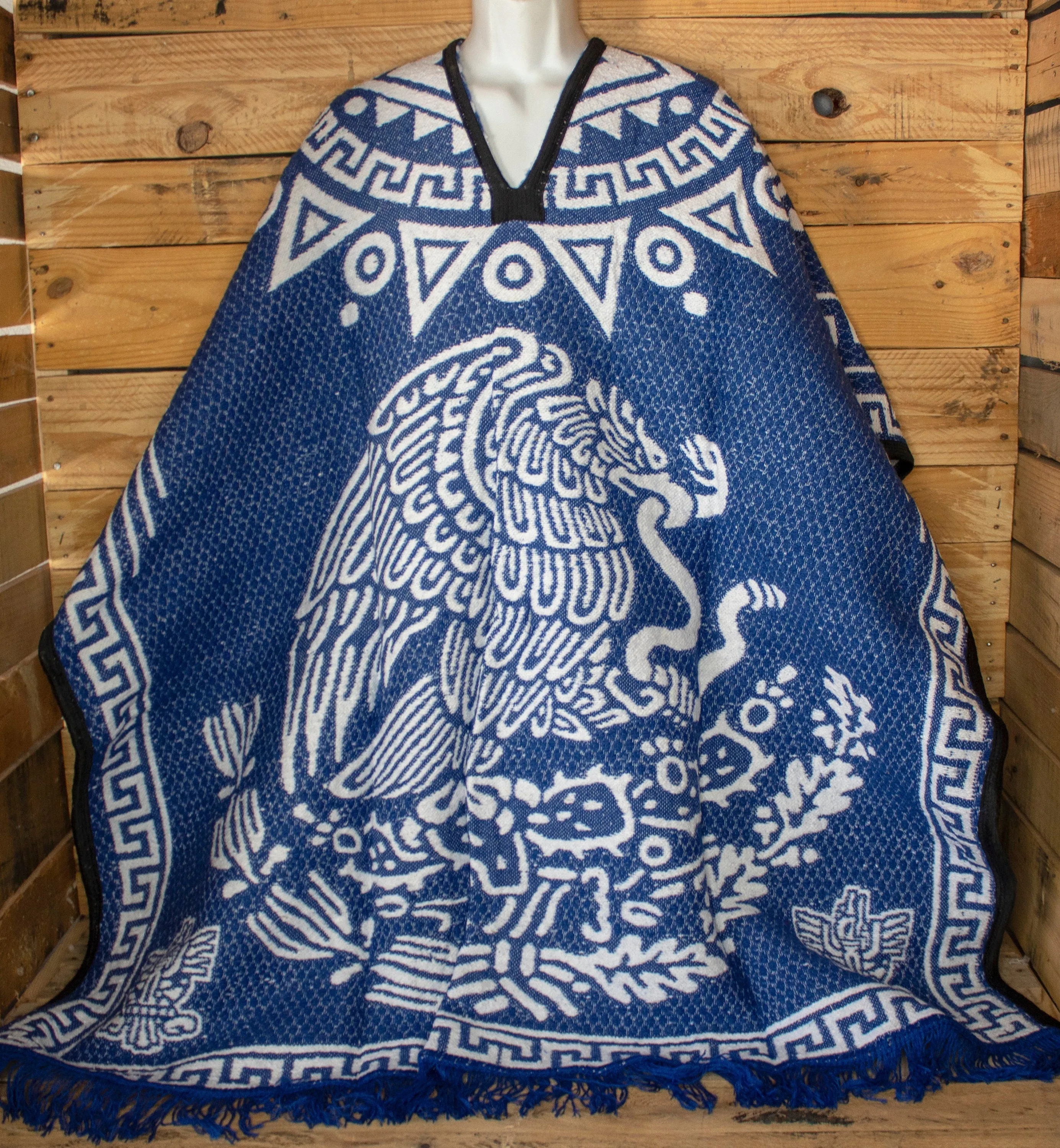 Mexican eagle AGUILA MEXICANA double sided Popocatépetl AZTECA reversible Mexico Poncho Zarape Gaban