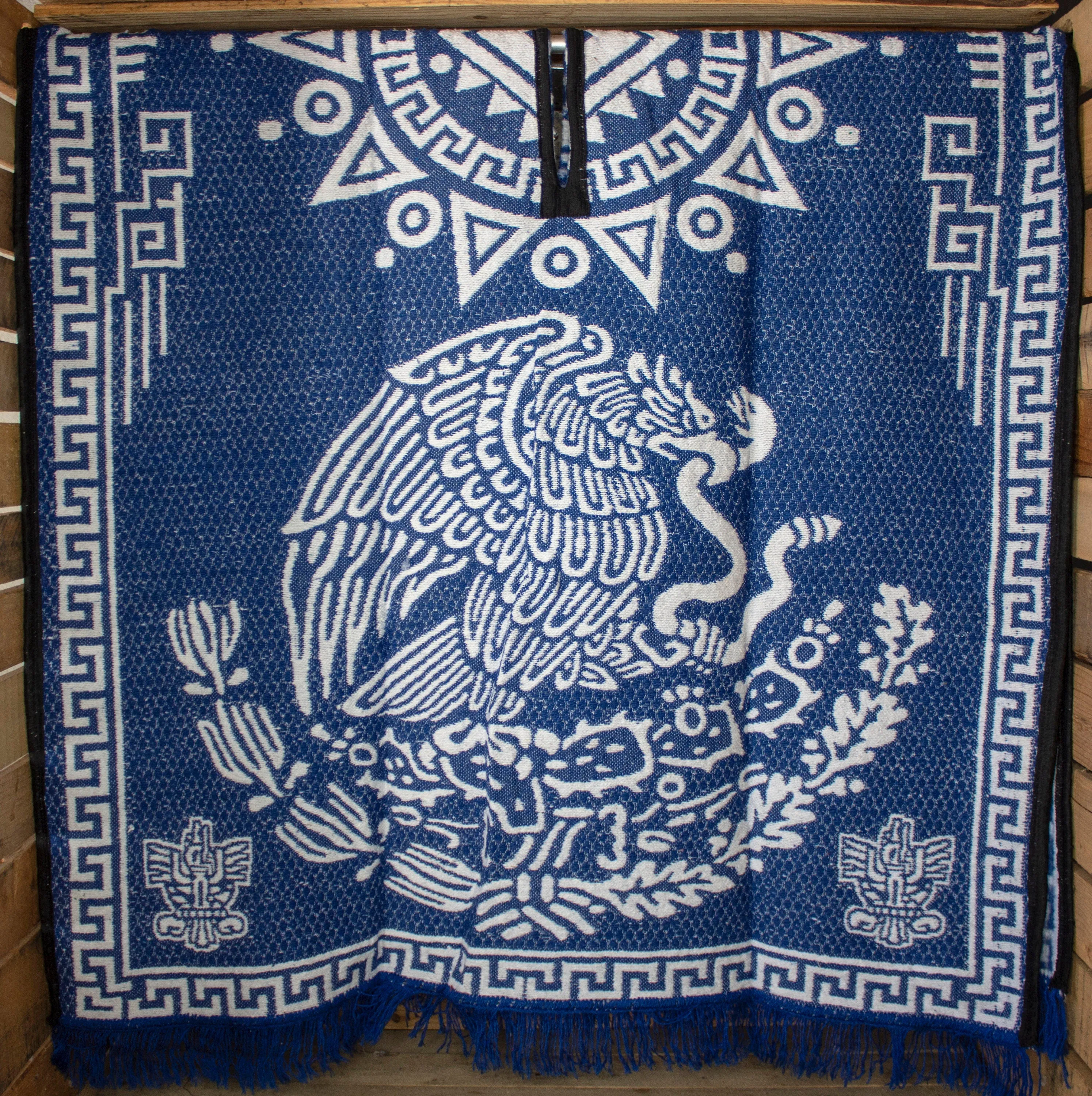 Mexican eagle AGUILA MEXICANA double sided Popocatépetl AZTECA reversible Mexico Poncho Zarape Gaban