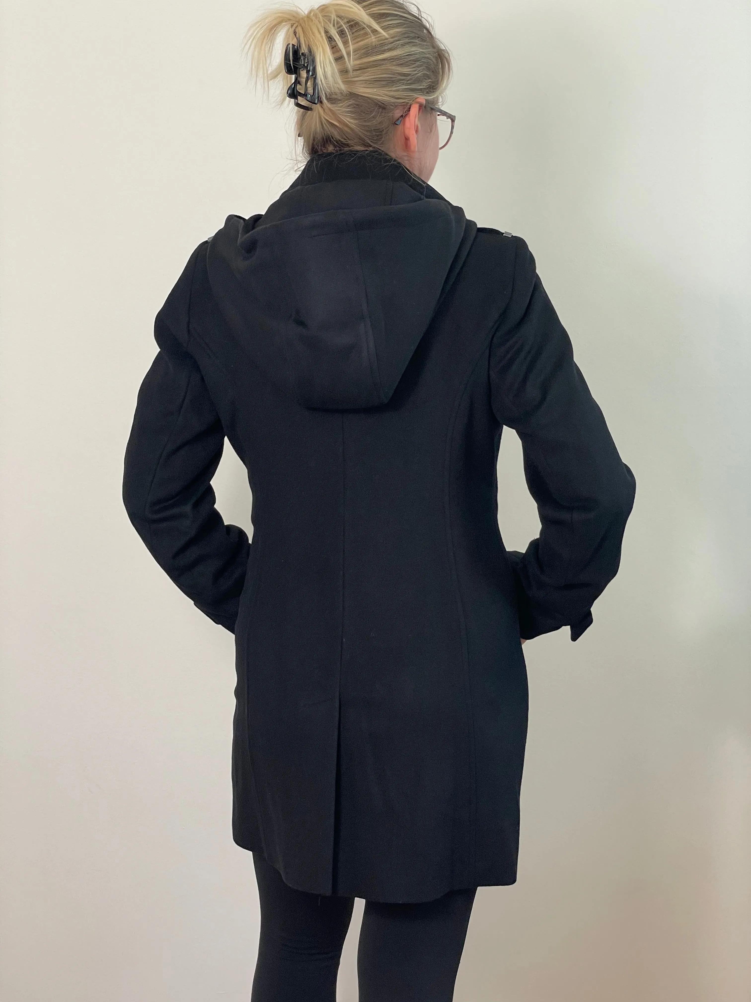 Michael Kors Women’s Faux Leather Trim Hooded Wool Blend Coat