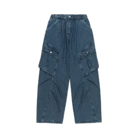Mini check denim cargo jeans