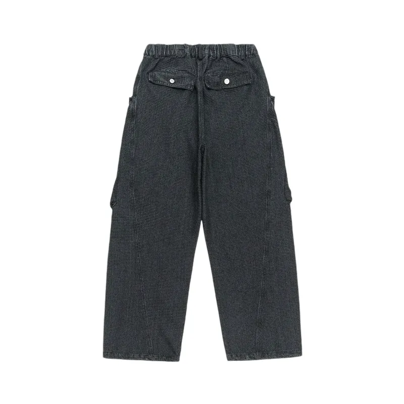 Mini check denim cargo jeans
