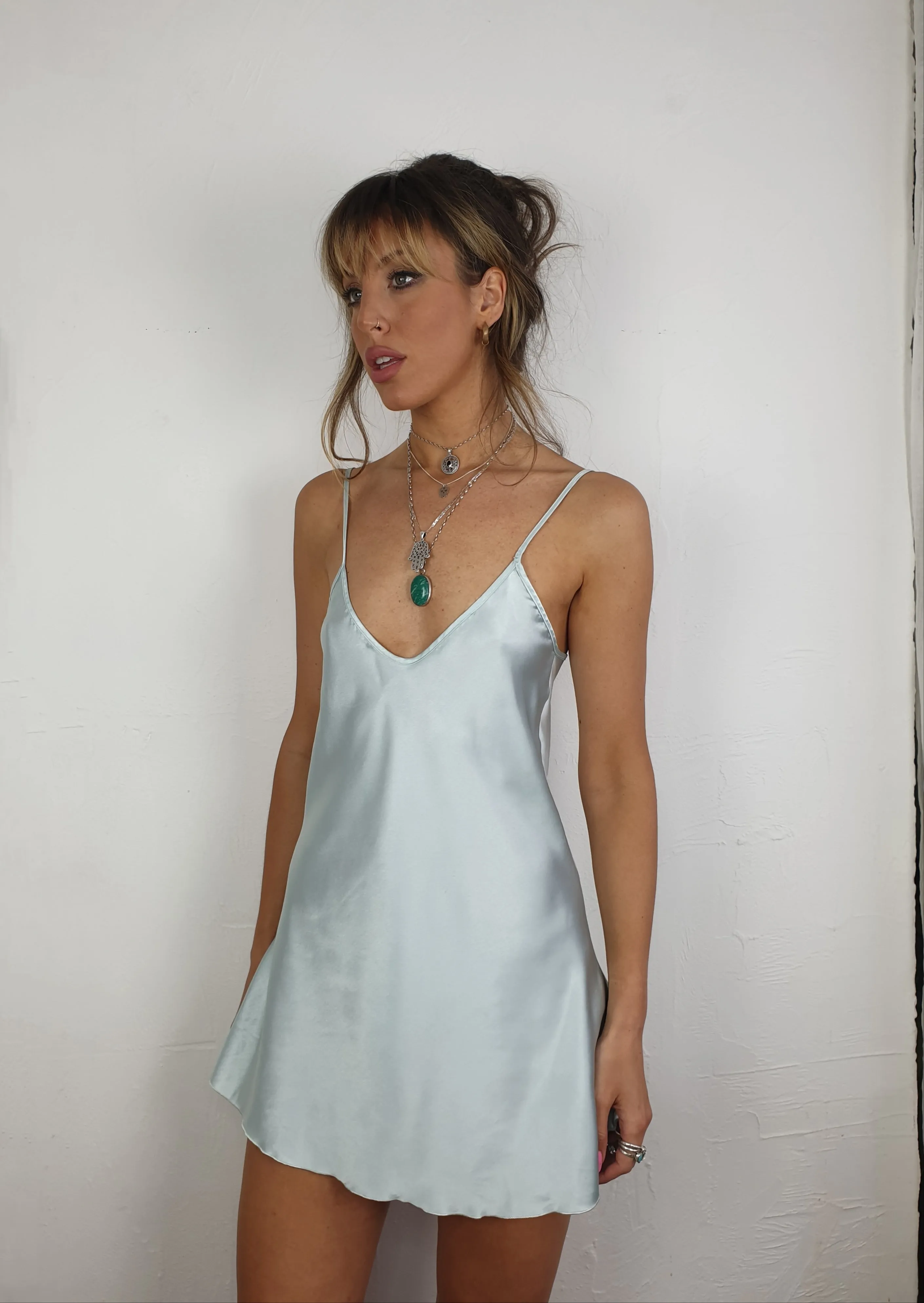 Mint satin slip dress