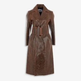 MSGM  Brown Shiny Detailed Trench Coat