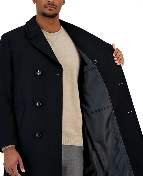 Nautica Mens Regular fit Double Breasted Overcoat Coat 44 R Black Solid