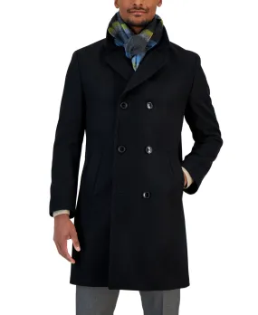 Nautica Mens Regular fit Overcoat Coat 42 L Black Solid Double Breasted