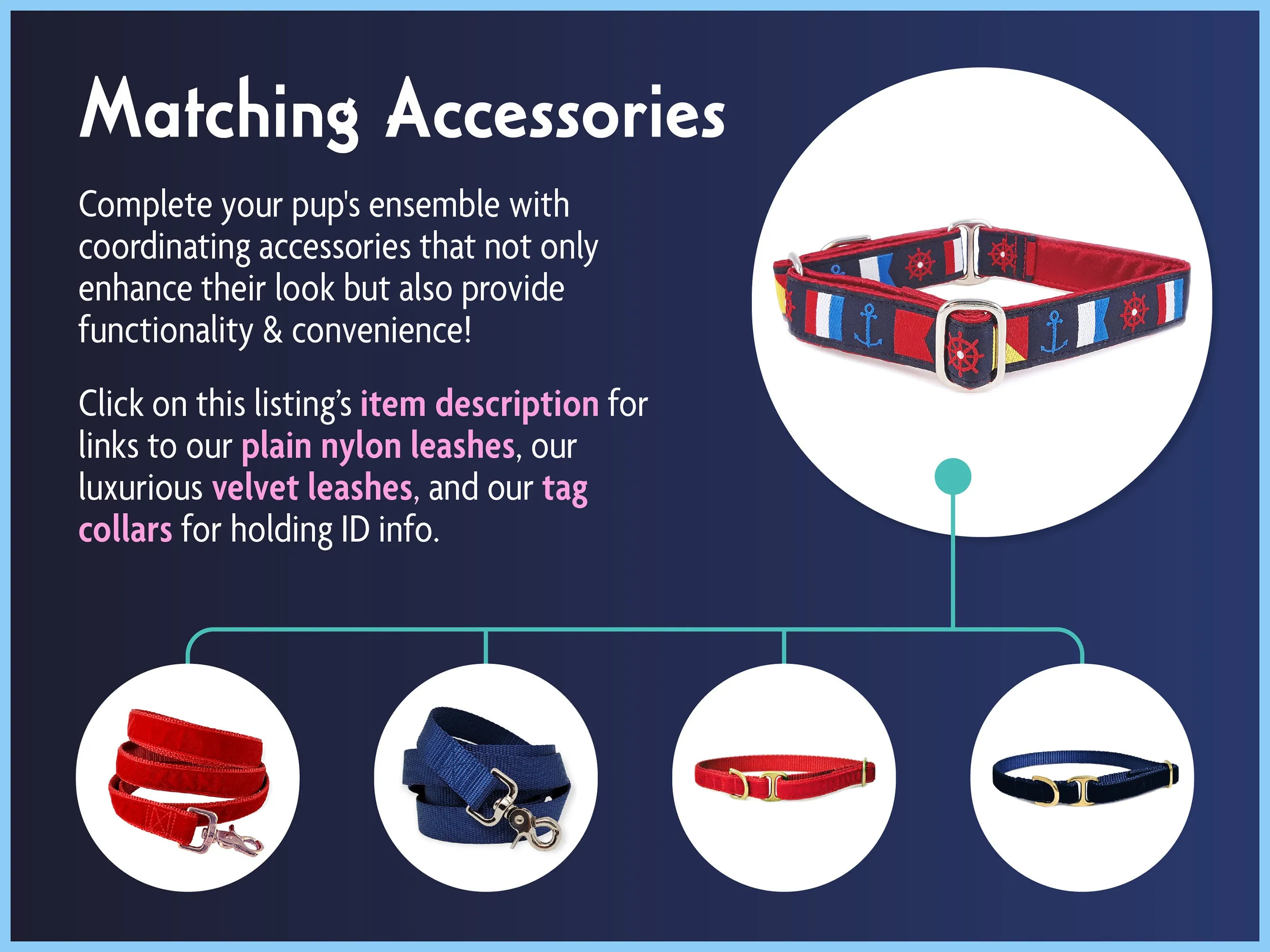 Nautical Flags Dog Collar - Martingale or Buckle Dog Collar - 1" Width