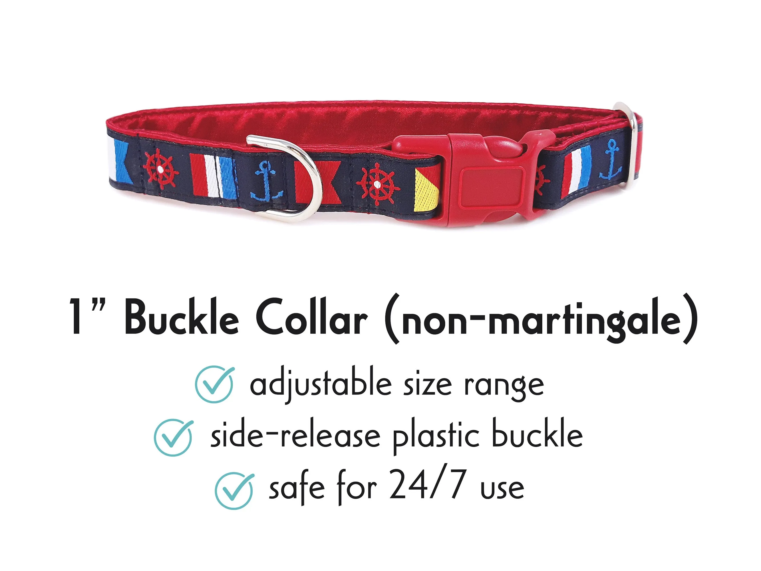 Nautical Flags Dog Collar - Martingale or Buckle Dog Collar - 1" Width