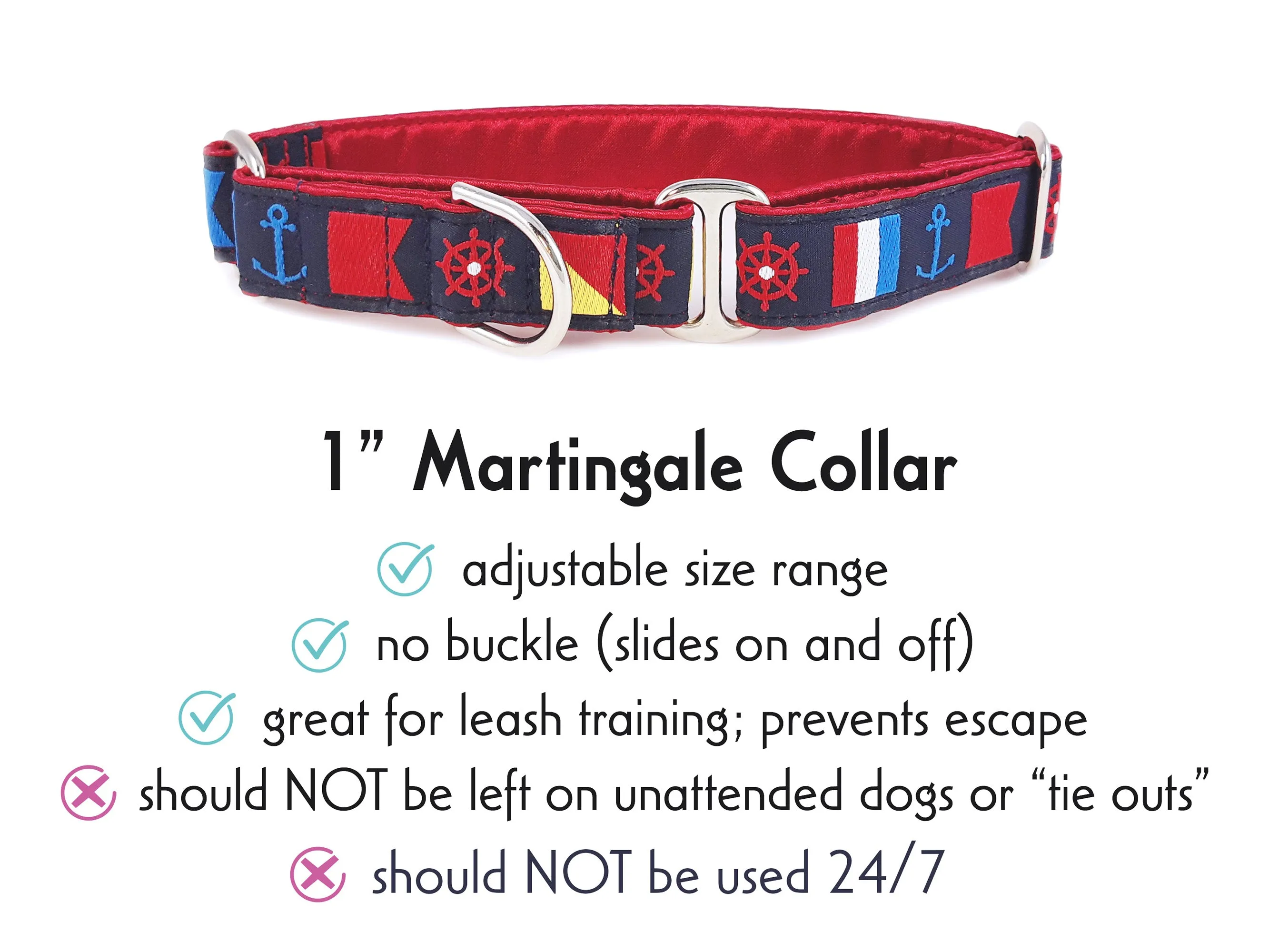 Nautical Flags Dog Collar - Martingale or Buckle Dog Collar - 1" Width