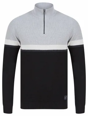 Nimri Cotton Rich Quarter Zip Funnel Neck Knitted Colour Block Jumper in Black - Tokyo Laundry