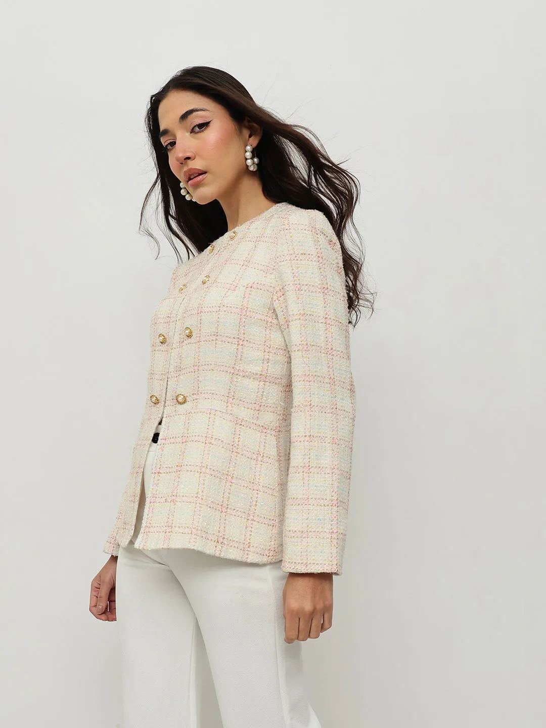 Pastel Checkered Tweed Jacket