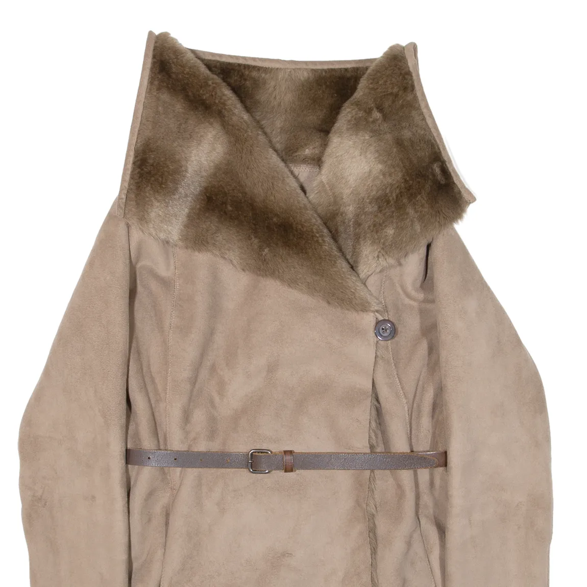 PINKO Faux Fur Lined Womens Overcoat Coat Beige UK 8