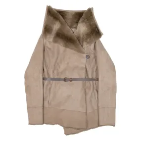 PINKO Faux Fur Lined Womens Overcoat Coat Beige UK 8
