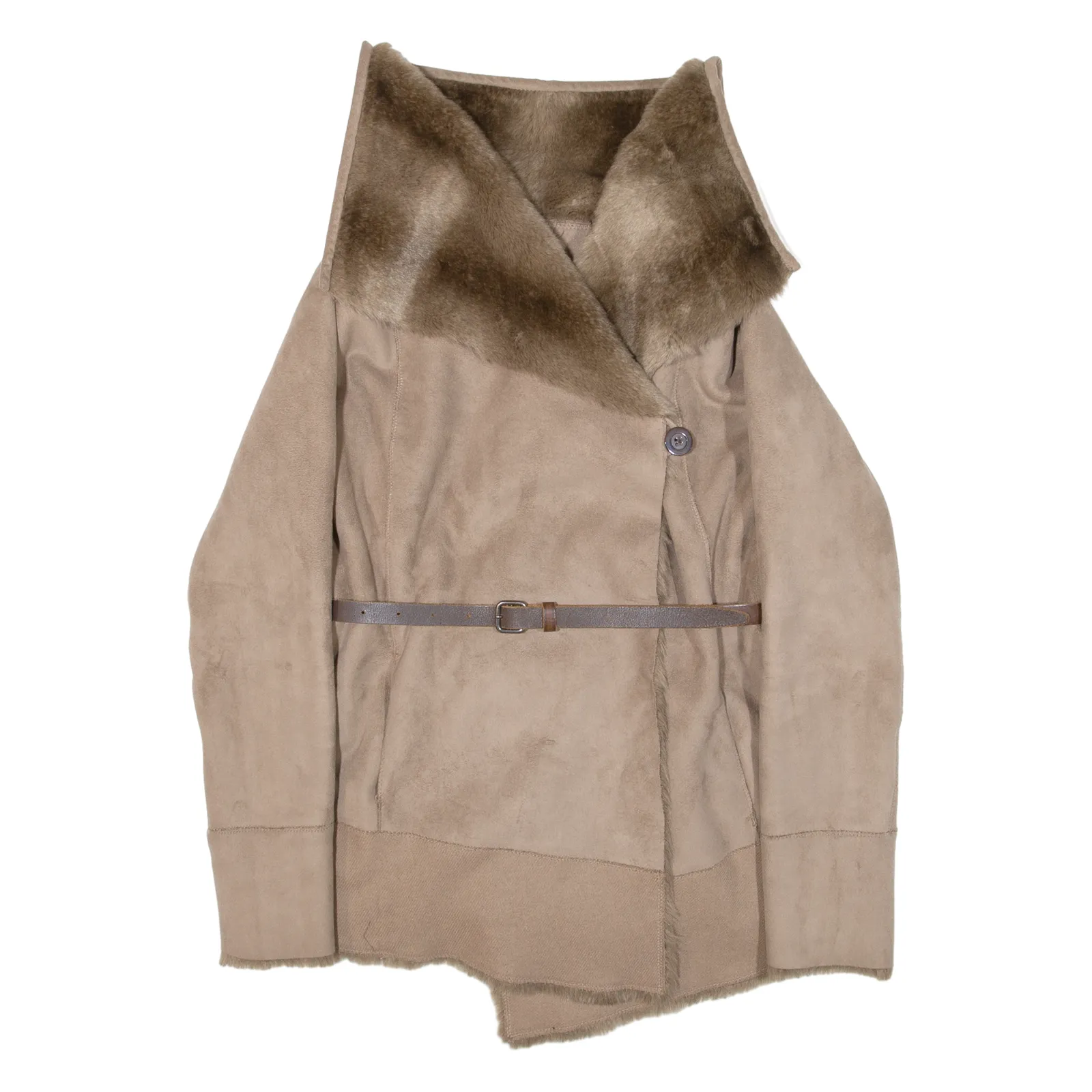 PINKO Faux Fur Lined Womens Overcoat Coat Beige UK 8