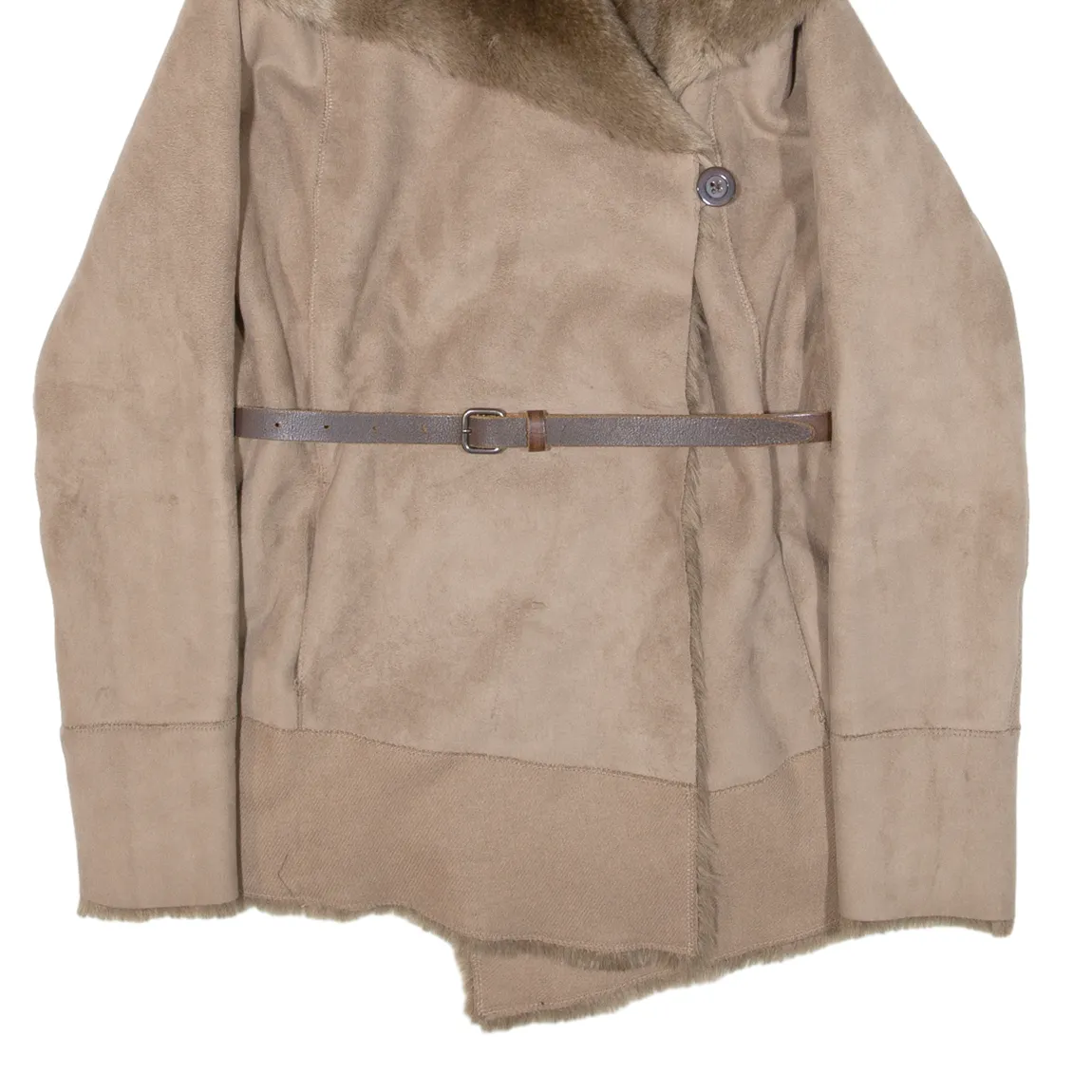 PINKO Faux Fur Lined Womens Overcoat Coat Beige UK 8