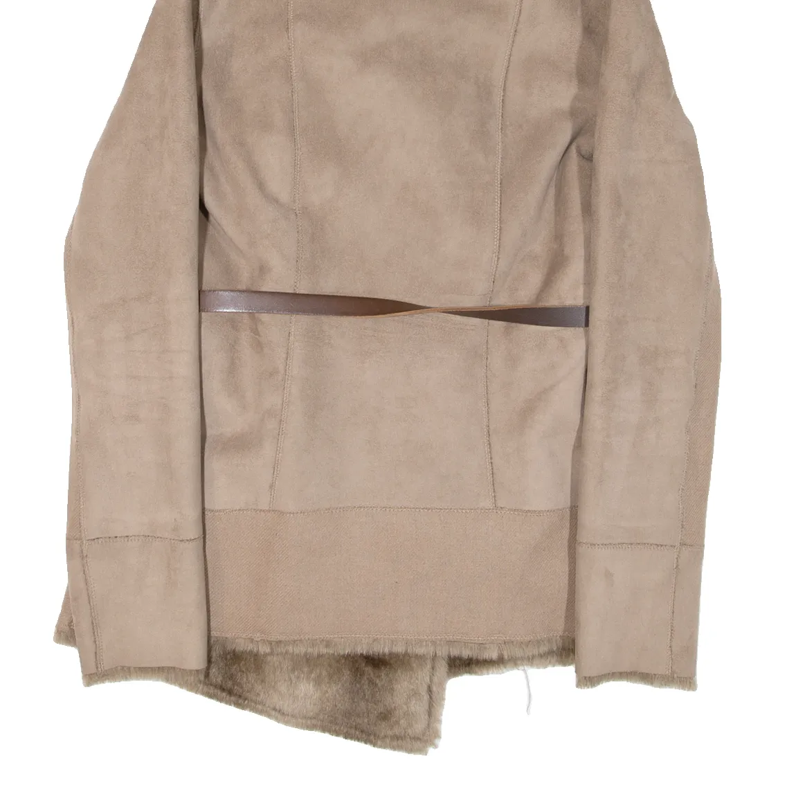 PINKO Faux Fur Lined Womens Overcoat Coat Beige UK 8