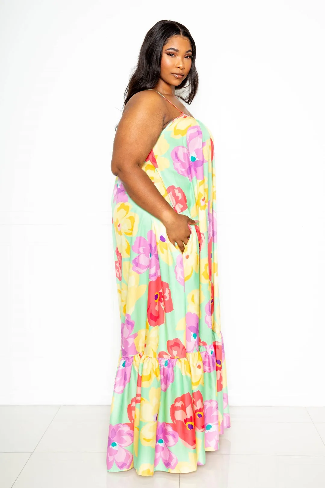 PRINTED VOLUMINOUS MAXI DRESS