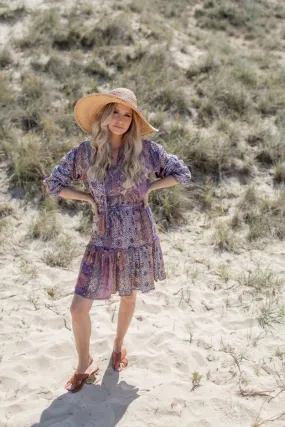 Purple Boho Tiered Midi Skirt