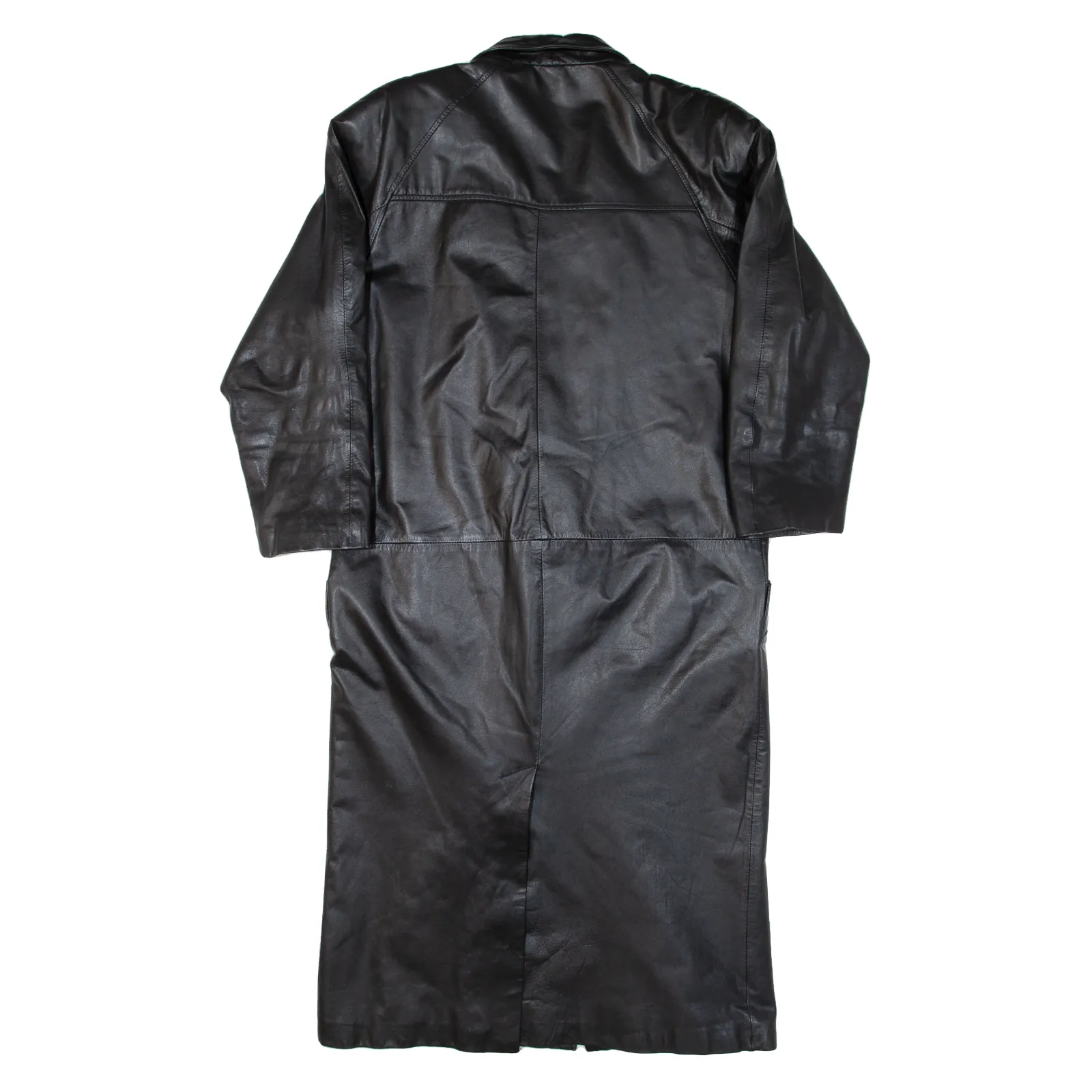 Quilted Lined Mens Overcoat Coat Black Leather M