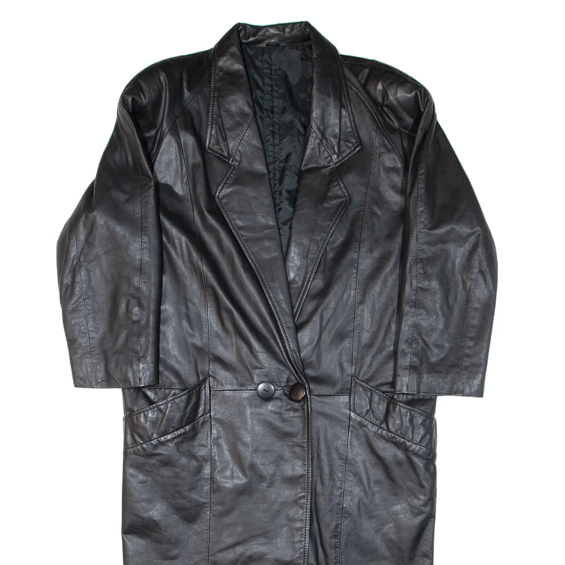Quilted Lined Mens Overcoat Coat Black Leather M