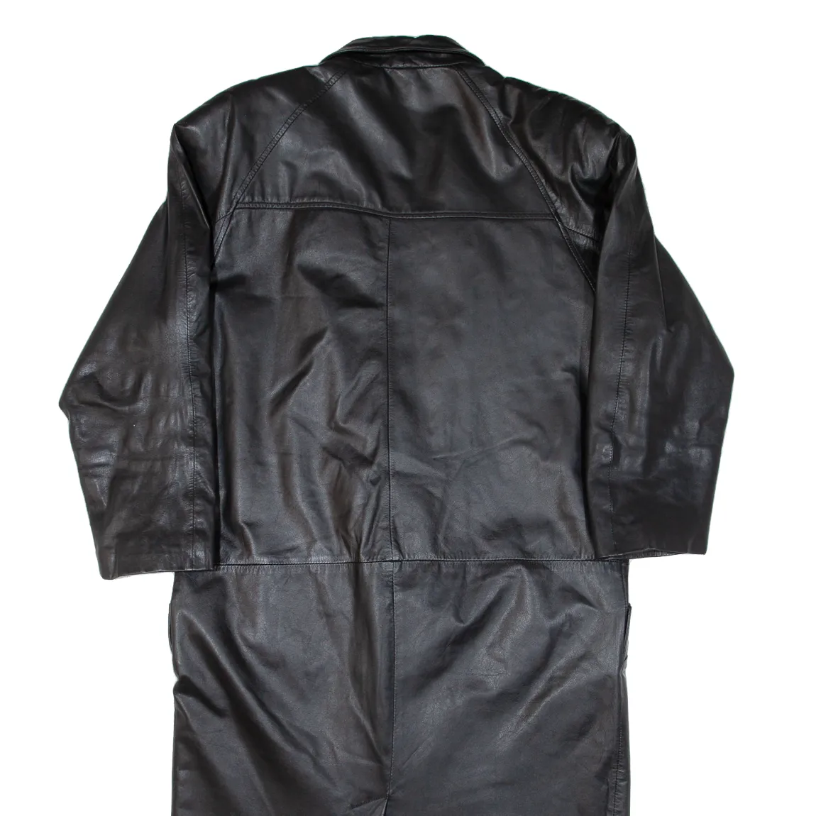 Quilted Lined Mens Overcoat Coat Black Leather M
